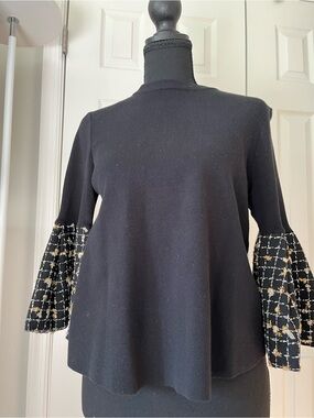 THML Black Knit Top Tweed Bell Sleeve Size XS